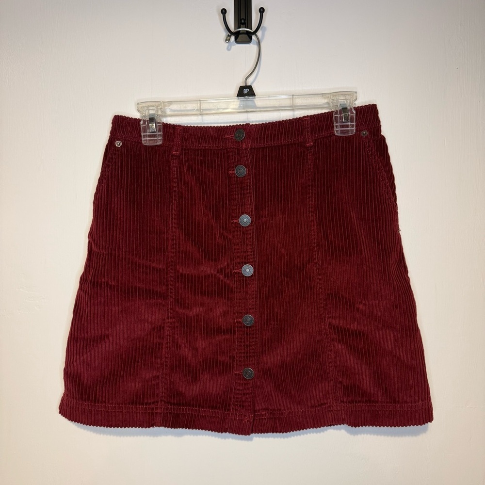 ABERCROMBIE Corduroy Red Button Front Mini Skirt Pockets Ribbed Small